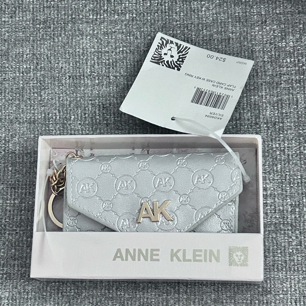 Anne Klein Silver Monogram Card Case Flap card w key ring new condition